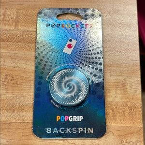 PopSocket PopGrip Backspin - Metallic Silver and Blue